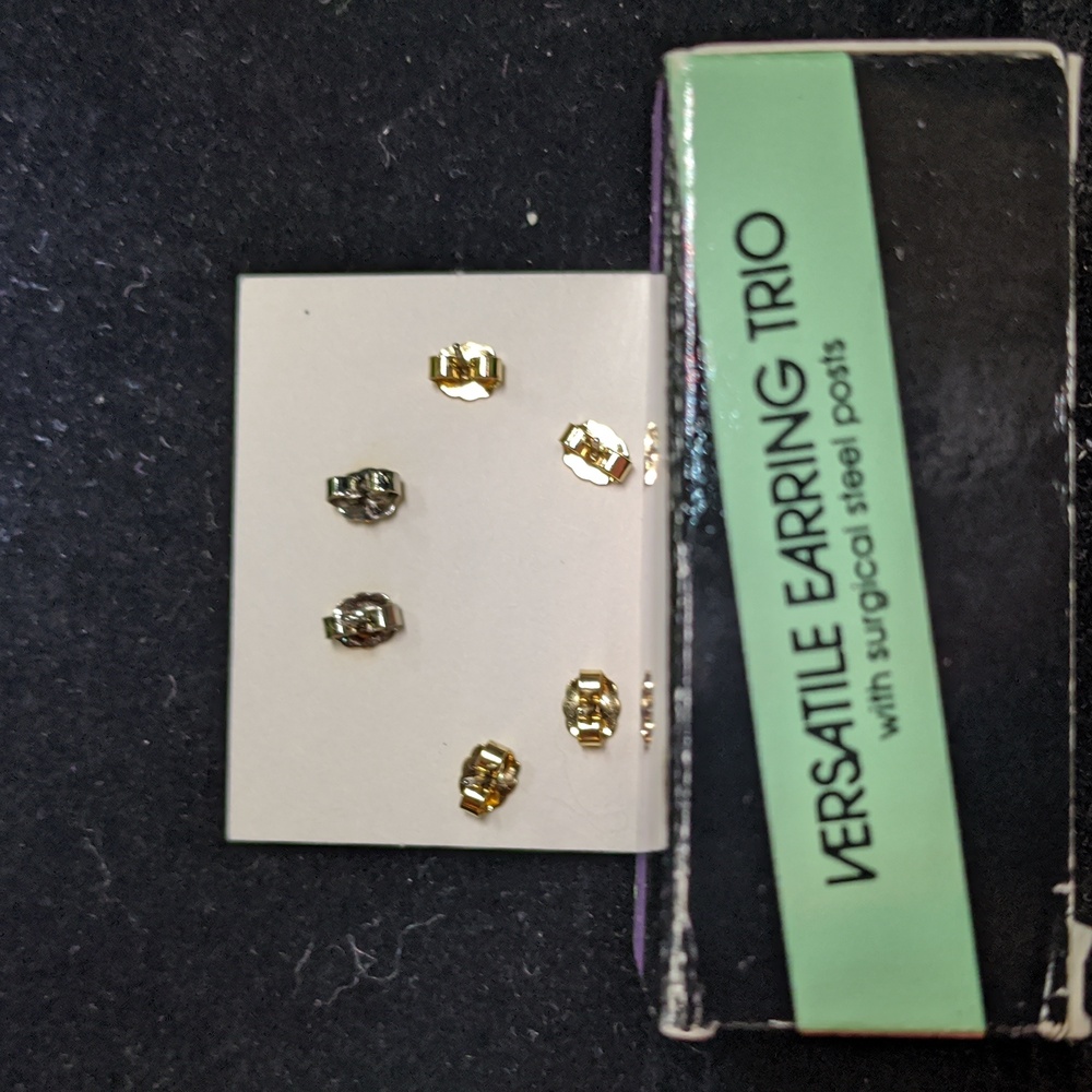 Vintage AVON Versatile Earring Trio, Pierced, Goldtone & Silvertone, NOS - Picture 2 of 2